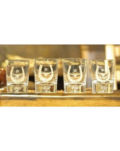 RAWHIDE SMALL GLASS TUMBLERS WITH HORSESHOE AND LONGHORN
